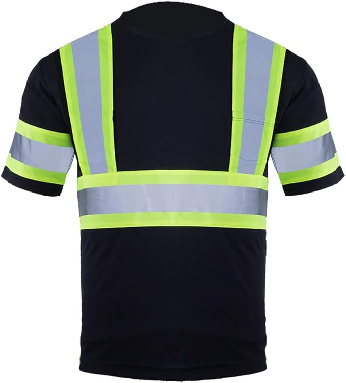 VENDACE Men's High Vis Class 2 Safety T Shirt ANSI Reflective Work Short Sleeve Shirt with Black Bottom(Black,XL)
