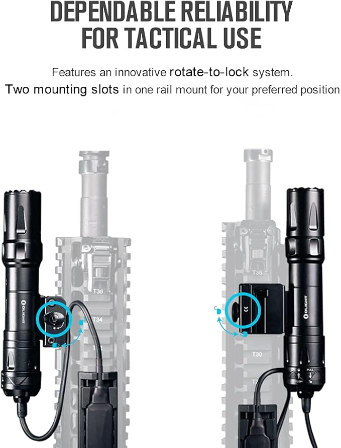 OLIGHT Odin 2000 Lumens Picatinny Rail Mounted Rechargeable Tactical Flashlight with Remote Pressure Switch, 300 Meters Beam Distance, Powered by Battery(Black)