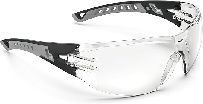 Safety Glasses with Clear Wraparound Lenses and Vented Frame