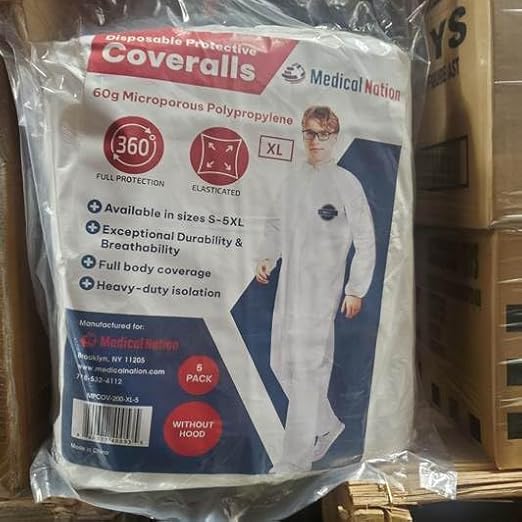 Hazmat Suits Disposable | Pack of 5 | Protective Coveralls with Attached Hood and Boots | Heavy Duty Full Body Painters Suit for Adults - Breathable & Water Resistant | Extra Large