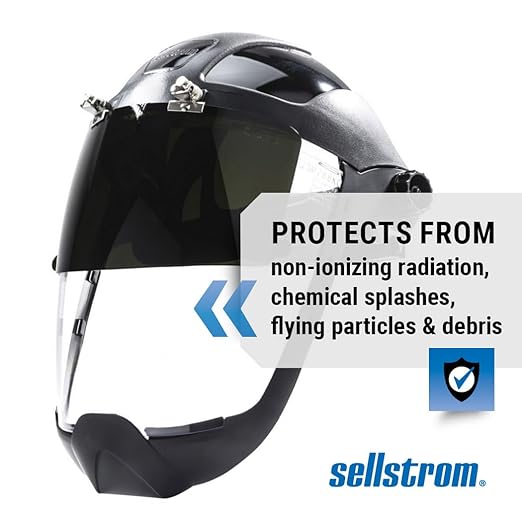 Sellstrom DP4 Face Shield - Lightweight Mask with High Impact Crown & Ratchet Headgear for Work, Grinding, Plasma/Flame Cutting - ANSI Z87.1 - Clear Anti Fog Polycarbonate Window - UV/IR Flip Up Visor