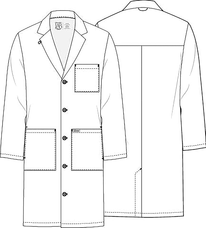 Cherokee Long Lab Coat for Men with Front Button Closure, 3 Pockets & Center back length 38" CK412