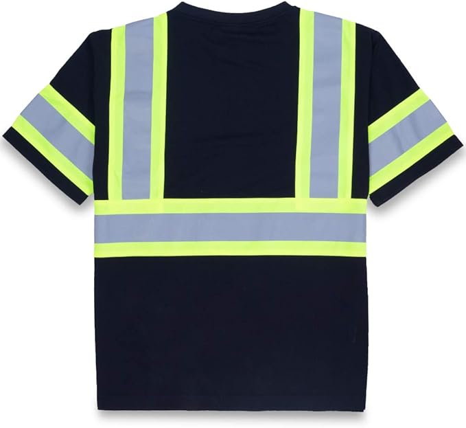 VENDACE Men's High Vis Class 2 Safety T Shirt ANSI Reflective Work Short Sleeve Shirt with Black Bottom(Black,M)