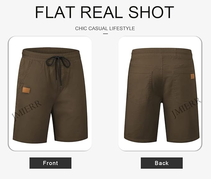 JMIERR Mens Casual Shorts - Cotton Drawstring Summer Beach Stretch Twill Chino Golf Shorts