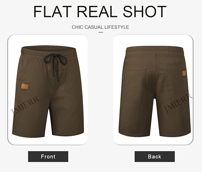 JMIERR Mens Casual Shorts - Cotton Drawstring Summer Beach Stretch Twill Chino Golf Shorts
