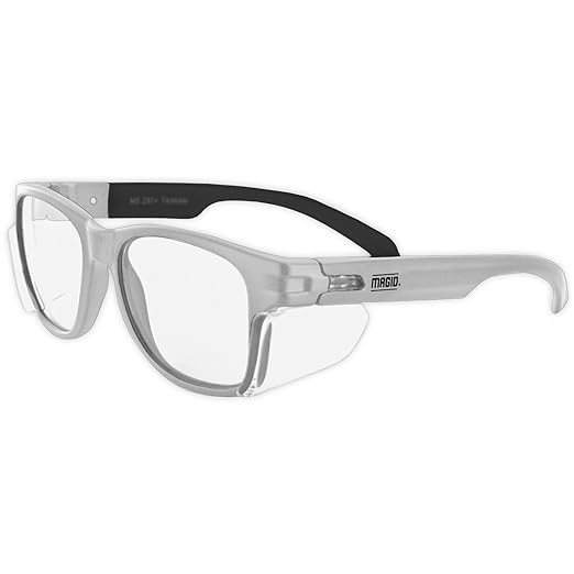 MAGID Gemstone Y50 Performance Anti-Fog Safety Glasses with Side Shields, White Frame/Clear Lens, Scratch-Resistant Polycarbonate Lenses, 24 Pairs