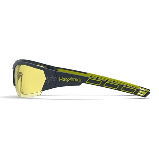 HexArmor MX250 Amber Safety Glasses for Men and Women | Anti-Fog | Scratch Resistant | For Low-Light Conditions | Modern-Safety Glasses | Metal-Free | Certified ANSI Z87 | 100% UV Protected Eyewear