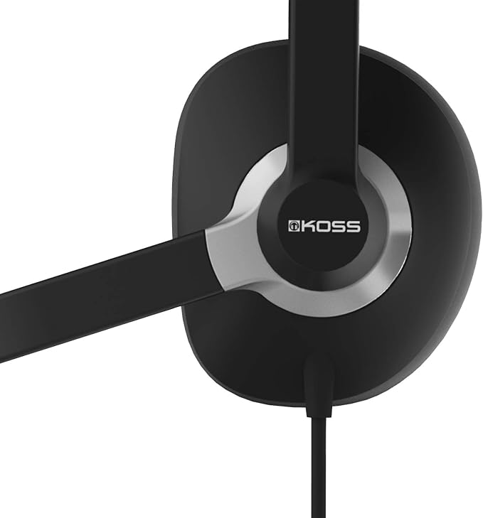 Koss CS300-USB Double-Sided On-Ear Communication Headset, Noise Cancelling Electret Microphone, Flexible Microphone Arm, Wired with USB Plug, Black
