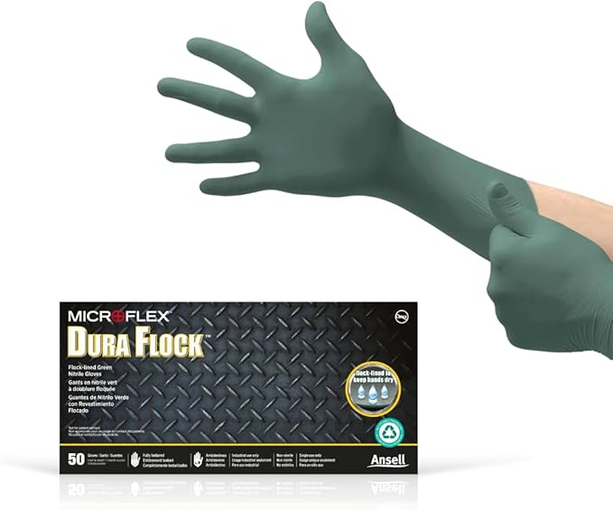 Ansell Dura Flock DFK-608 Thick 11mil Nitrile Gloves