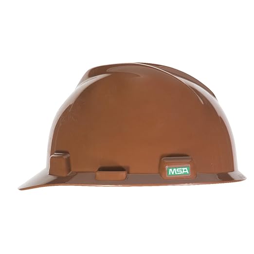 MSA 464658 V-Gard Cap Style Safety Hard Hat With Staz-on Pinlock Suspension | Polyethylene Shell, Superior Impact Protection, Self Adjusting Crown Straps - Standard Size in Brown