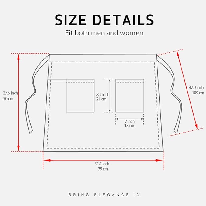 PINDUNCHEF Unisex Two Pocket Bbq Bistro Waiter CookingApron Waterproof Stain Resistant Waist apron
