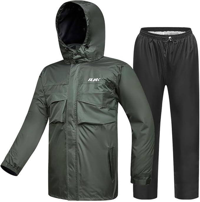 ILM Motorcycle Rain Suit for Men Waterproof Resistant Raincoat 6 Pockets 2 Pieces Packable Rainwear Jacket and Pants Model RS02