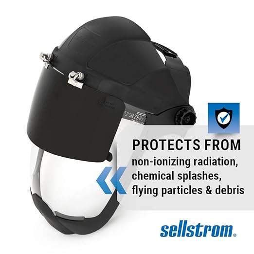 Sellstrom DP4 Face Shield - Lightweight Mask with High Impact Crown & Ratchet Headgear for Work, Grinding, Plasma/Flame Cutting - ANSI Z87.1 - Clear Anti Fog Polycarbonate Window - UV/IR Flip Up Visor