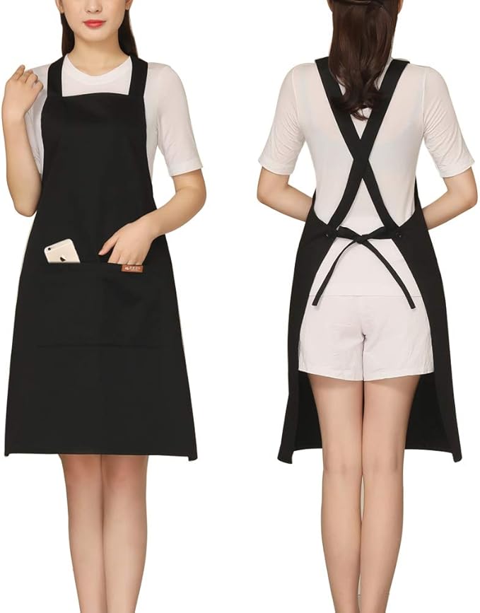 NEWGEM Adjustable Grilling Apron with 2 Pockets Cotton for Stylist,Barber,Teacher,Cobbler Fits for Paint,Vintage,Baking Wine Color Black