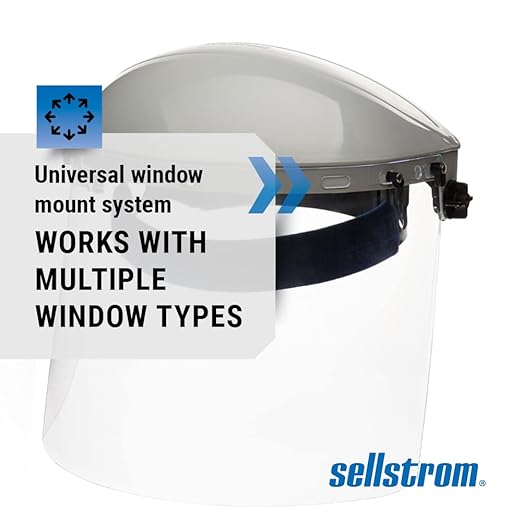 Sellstrom Advantage Face Shield - Lightweight Mask with Crown & Ratchet Headgear, for Work, Grinding, Cutting - ANSI Z87.1 - Clear Uncoated Polycarbonate Window
