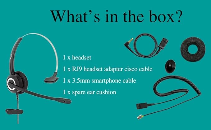 RJ9 Cisco Wired Office Headset HD Voice Compatible Cisco Phones 6851 7945g 7962g 8811 8841 8845 8851 8861 8961 9951 Series Model,Plus 3.5mm Adapter for Smartphone