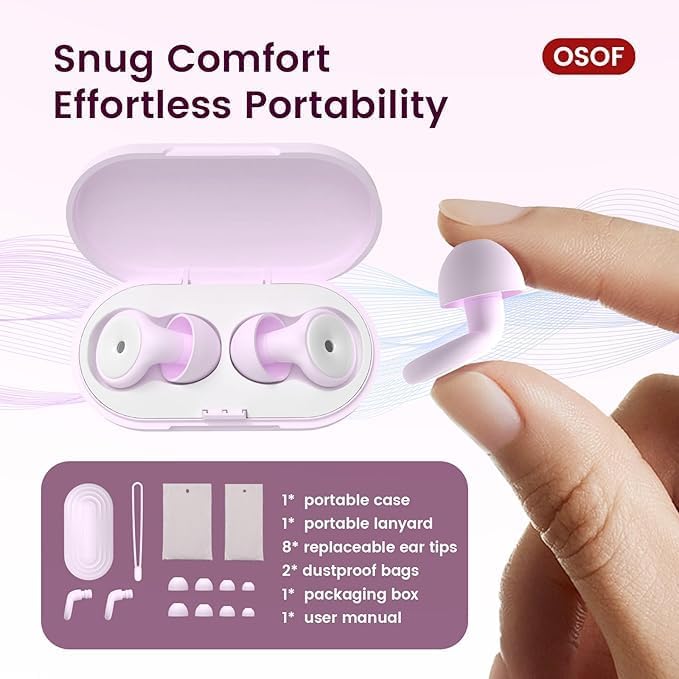 Ear Plugs for Sleeping Noise Reduction, 30dB Ear Plugs for Hearing Protection, 4 Pair Eartips Silicone Soft Reusable EarPlugs for Sleep, Concert, Focus with Case