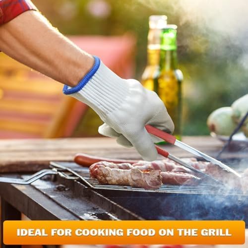 KETAR 2 Pairs Heat Resistant Gloves for Grilling - 9.5 Inch Durable Aramid BBQ Heat Gloves for Cooking - Full Hand Protection, Easy to Use, Multipurpose for Baking, Roasting, Frying, and More