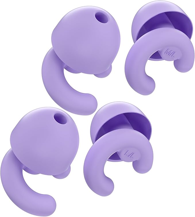Ultra-Soft Noise Cancelling Ear Plugs, Reusable Silicone for Sleep Concerts Travel Office,33dB (NRR),Ergonomic Integrated Design Fit for Small Ear Canals Noise Sensitivity (Purple, 2 Pairs)
