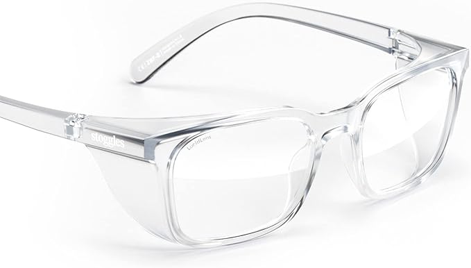 Stoggles Rectangle Z87.1 Certified Safety Glasses, Blue-Light, UV Blocking Lens, Top & Side Shield, Anti-Fog, Stylish Eyewear
