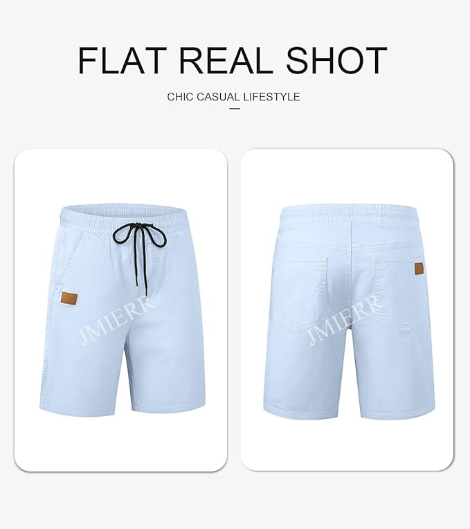 JMIERR Mens Casual Shorts - Cotton Drawstring Summer Beach Stretch Twill Chino Golf Shorts