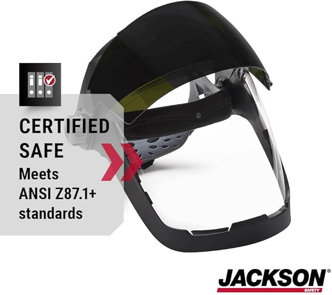 Jackson Safety QUAD 500 Face Shield - Anti-Fog Window with Chin Guard - ANSI Z87.1 & OSHA - (Multiple Styles & Headgears)