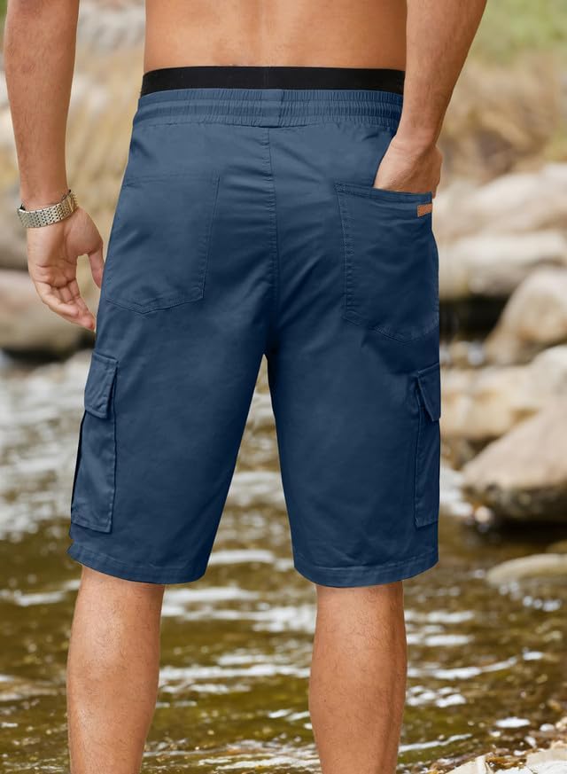 JMIERR Mens Casual Twill Cargo Shorts Cotton Drawstring Classic Cargo Stretch Short with 6 Pockets