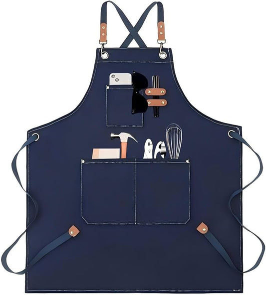 EUDOLAH Chef Aprons for Women Men with Large Pockets Cooking Aprons Canvas Cross Back Water Repellent Work Apron