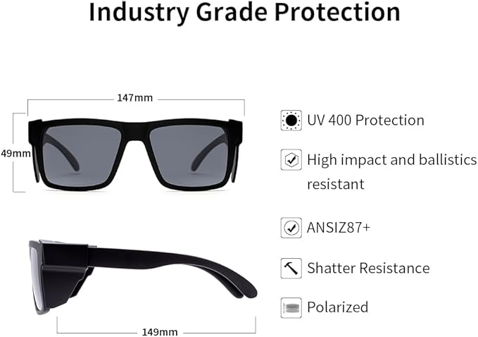 Polarized Men's and Women's Safety sunglasses,High Impact Resistant ANSI Z87UV400 Protection With Side Shield
