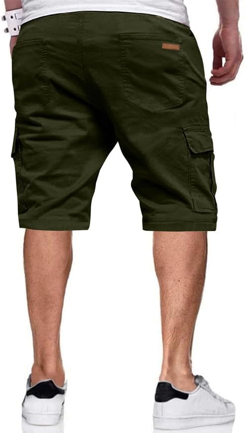 JMIERR Mens Casual Twill Cargo Shorts Cotton Drawstring Classic Cargo Stretch Short with 6 Pockets
