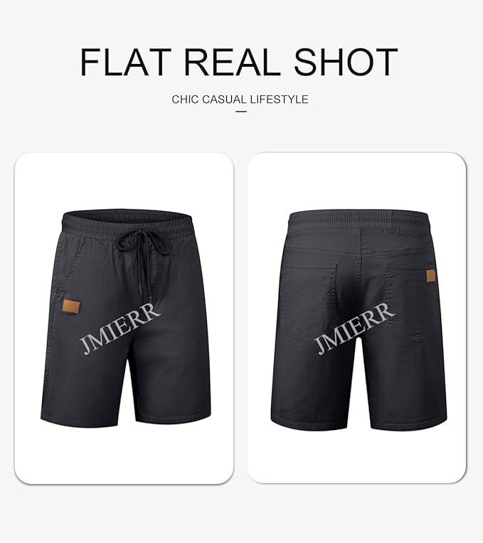 JMIERR Mens Casual Shorts - Cotton Drawstring Summer Beach Stretch Twill Chino Golf Shorts