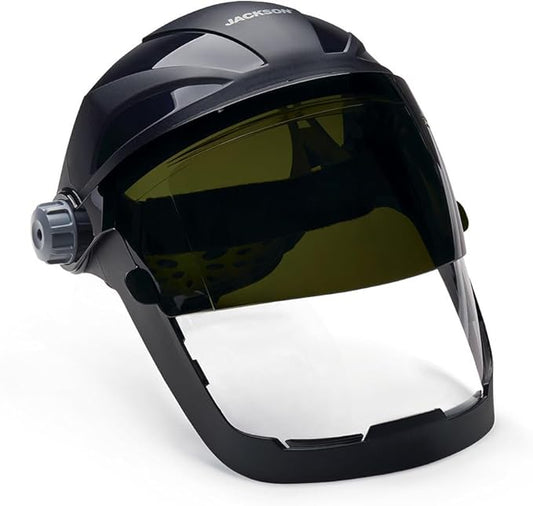 Jackson Safety QUAD 500 Face Shield - Anti-Fog Window with Chin Guard - ANSI Z87.1 & OSHA - (Multiple Styles & Headgears)
