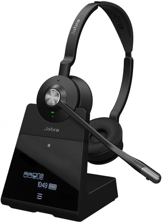 Jabra Engage 75 SE Wireless Stereo Headset for Professional Calls, DECT, 150m Range, USB-C to USB-A with Advanced Noise Cancelling Microphone, with Stand, Cable - Black