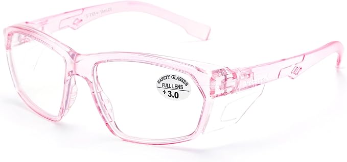 ProtectX Stylish Anti-Fog & Scratch-Resistant Safety Glasses With Readers, UV Protection Goggles, Anti-Impact Lightweight Glasses for Men＆Women Pink Reading 3.0