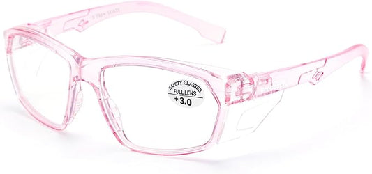 ProtectX Stylish Anti-Fog & Scratch-Resistant Safety Glasses With Readers, UV Protection Goggles, Anti-Impact Lightweight Glasses for Men＆Women Pink Reading 3.0