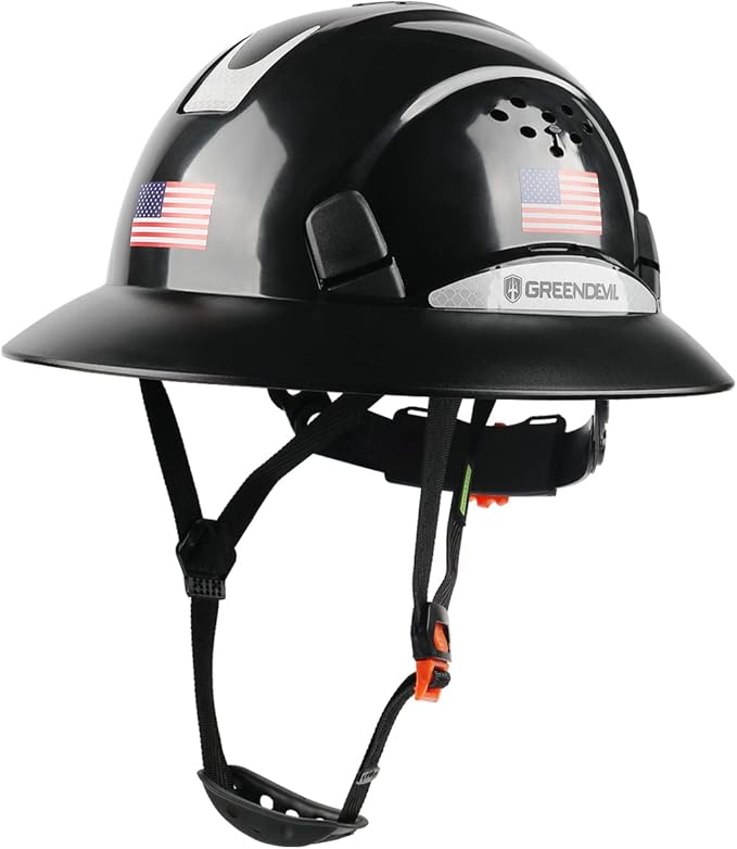 Full Brim Hard Hat Vented Construction Safety Helmet OSHA Approved Cascos De Construccion Work Hardhats with Cooling Towel for Men&Women 6 Point Adjustable Ratchet Suspension