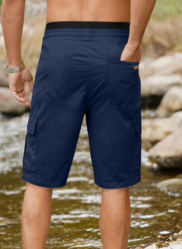 JMIERR Mens Casual Twill Cargo Shorts Cotton Drawstring Classic Cargo Stretch Short with 6 Pockets