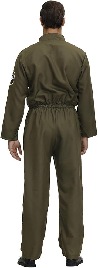 Men's Adult Astronaut Spaceman Costume Coverall Pilot Air Force Flight Jumpsuit Dress Up Party