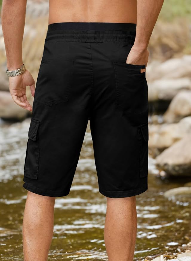 JMIERR Mens Casual Twill Cargo Shorts Cotton Drawstring Classic Cargo Stretch Short with 6 Pockets