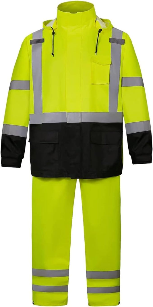 SRsafety High Visibility Rain Gear, Class 3 High Visibility Work Rain Gear for Men, Construction Rain Suits
