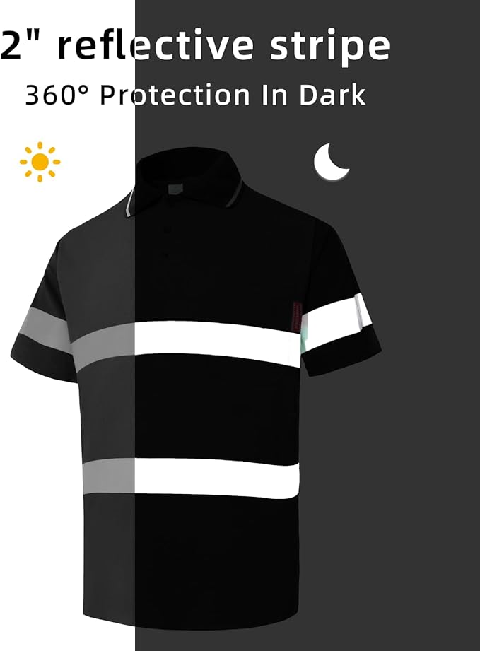 WORK IDEA Polo Shirt for Men High Visibility Reflective Work Shirt with Pockets for Construction