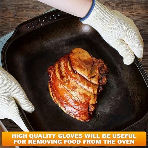 KETAR 2 Pairs Heat Resistant Gloves for Grilling - 9.5 Inch Durable Aramid BBQ Heat Gloves for Cooking - Full Hand Protection, Easy to Use, Multipurpose for Baking, Roasting, Frying, and More