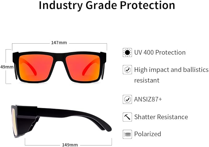 Polarized Men's and Women's Safety sunglasses,High Impact Resistant ANSI Z87UV400 Protection With Side Shield