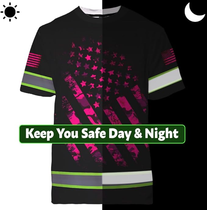 Maddly High Visibility US Flag Collection Safety Workwear Custom Name for Workers, Runners, Truckers, Patriotic