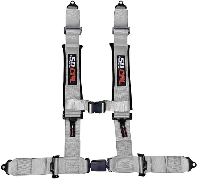 Silver 4 Point Harness for Bucket Seat, Push Button Release, 10 Color Options, Racing Harness, Race Car, Off Road Vehicle, UTV, RZR (1 Unit) [6043]