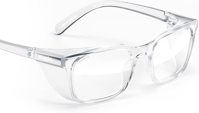 Stoggles Rectangle Z87.1 Certified Safety Glasses, Blue-Light, UV Blocking Lens, Top & Side Shield, Anti-Fog, Stylish Eyewear