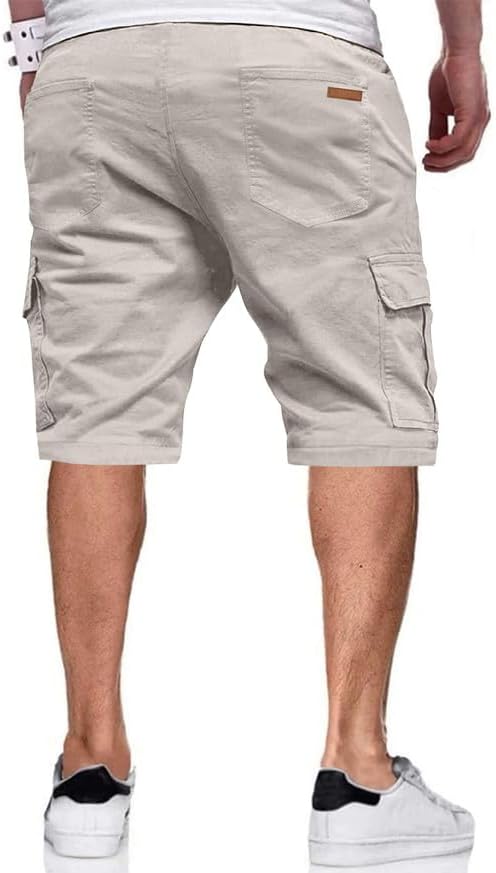 JMIERR Mens Casual Twill Cargo Shorts Cotton Drawstring Classic Cargo Stretch Short with 6 Pockets