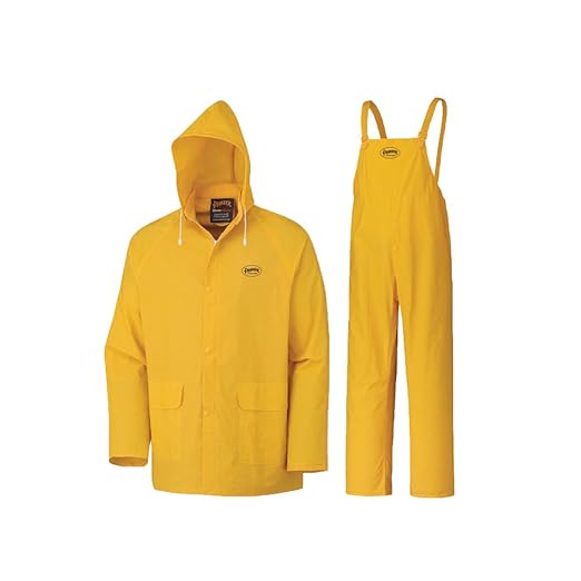 Pioneer Waterproof PVC Work Suit for Men – Repel Rain Gear Yellow Safety Jacket and Bib Pants - 3 PC Set With Detachable Hood - 5X-Large