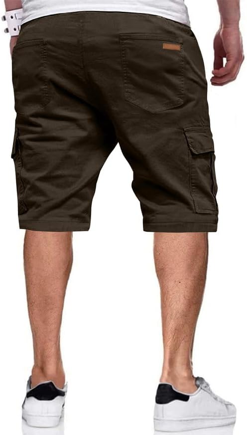 JMIERR Mens Casual Twill Cargo Shorts Cotton Drawstring Classic Cargo Stretch Short with 6 Pockets