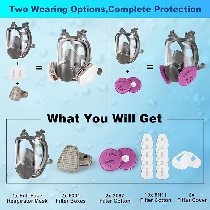 Respirator Mask with Filters - Reusable Gas Mask Against Organic Vapor Chemicals Spray Paint